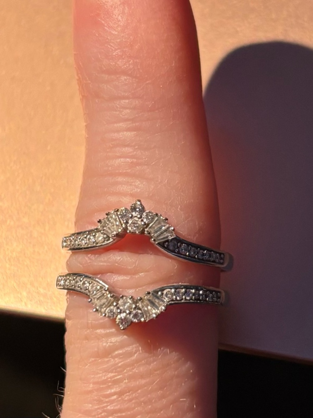 Sterling Silver Pavé Chevron Ring Set with Clear Stones - White